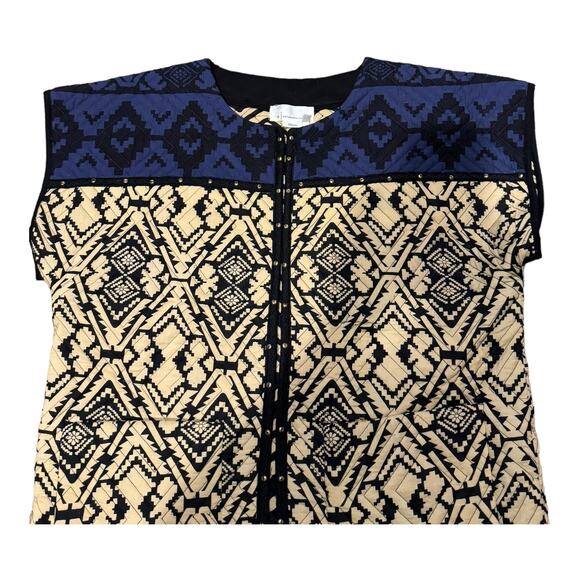 Anthropologie Simona Quilted Vest round neck navy & tan colorblock size medium - Picture 16 of 16